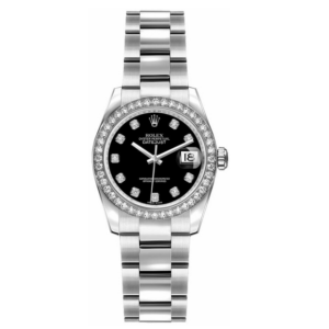 Lady-Datejust met zwarte wijzerplaat, dameshorloge 26 mm